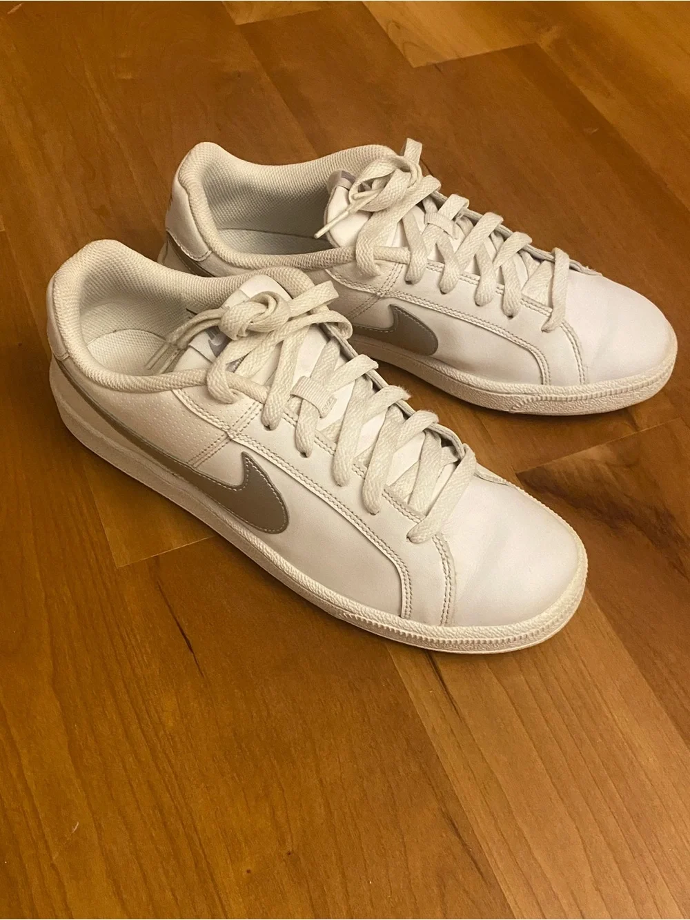Nike White Court Royale Sneakers with Metallic Silver Swoosh
